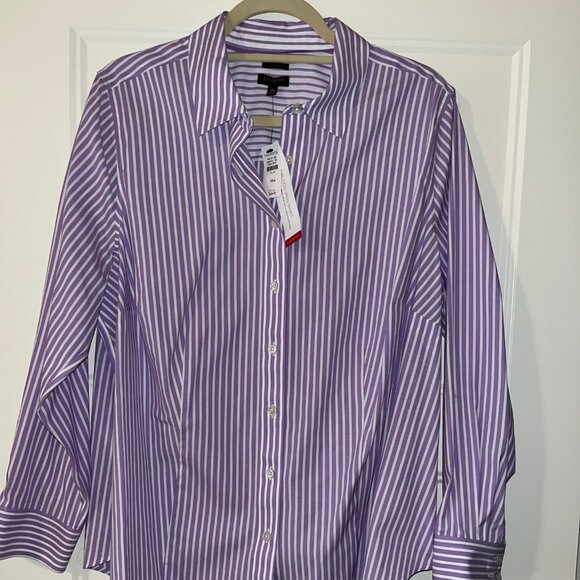 NWT Talbots Perfect Shirt Non-Iron Fabric Lavender and White Stripe - 14W - Picture 2 of 11